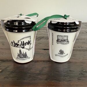 Starbucks Coffee 2017 New York Hanging Mini To Go Cup Ornaments Set of 2 NEW